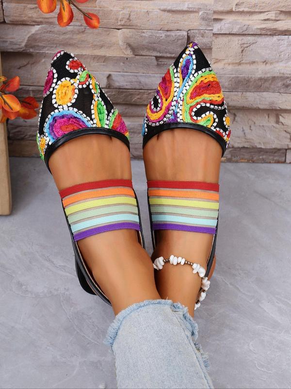 Women's Fashionable Floral Embroidery Slip on Sandals, Casual Comfortable Pointed Toe Sandals for Summer, Female All-match Round Toe Shoes for Daily Wear