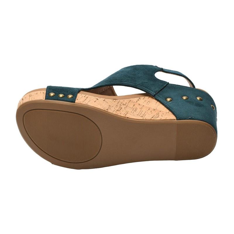 CORKYS CARLEY WEDGE SANDALS - TEAL FAUX SUEDE