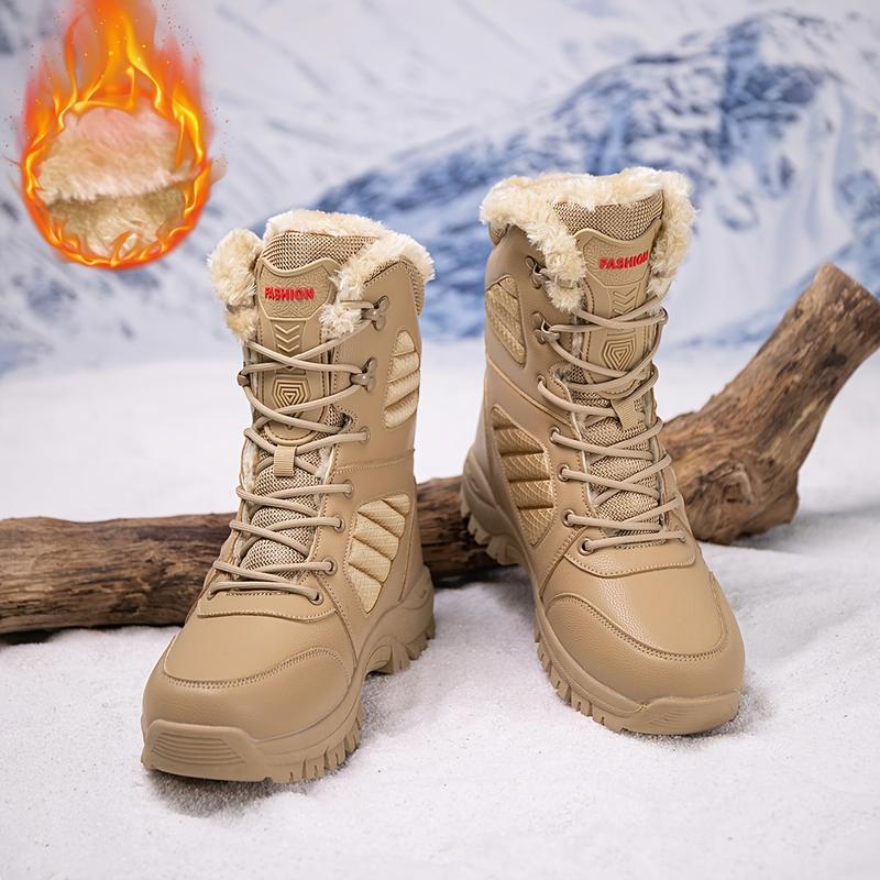 Men's Fashion Middle Snow Boots-Platform, Lace-up, Winter Outdoors Movable Thermal Fleece Lining Footwear Walking Shoes