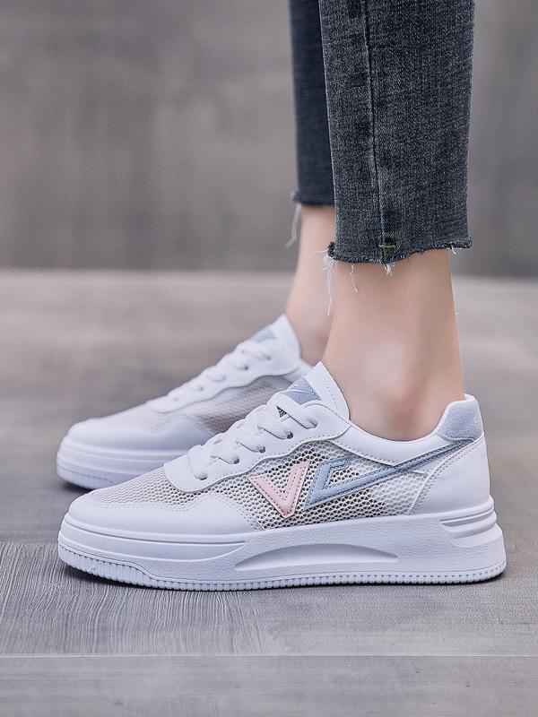 Women's Fashion Plain Lace up Front Low Top Sneakers, Casual Comfortable Sports Running Shoes, Breathable Mesh Platform Shoes, Girl's Walking Shoes, Footwear