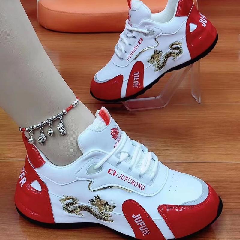 Women's shoes 2024 fall color-blocking leather soft bottom casual shoes women's sneaker height increasing insole women's shoes