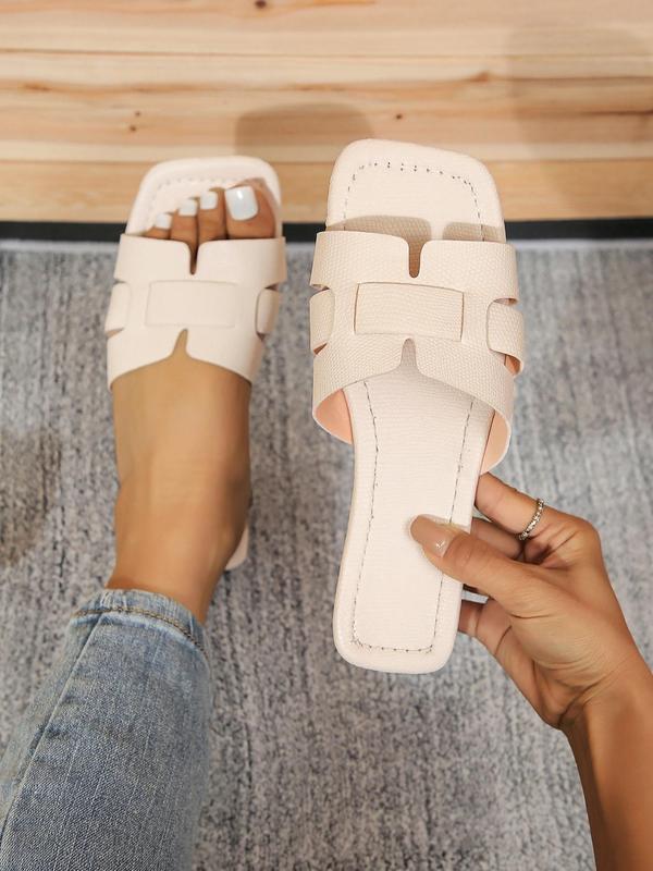 Women's Casual Plain Square Toe Flat Sandals Slippers, Summer 2024 Fashion Pu Strip Splicing Sandals, Female Criss Cross All-match Summer Shoes for Outdoor, Sandals for Women