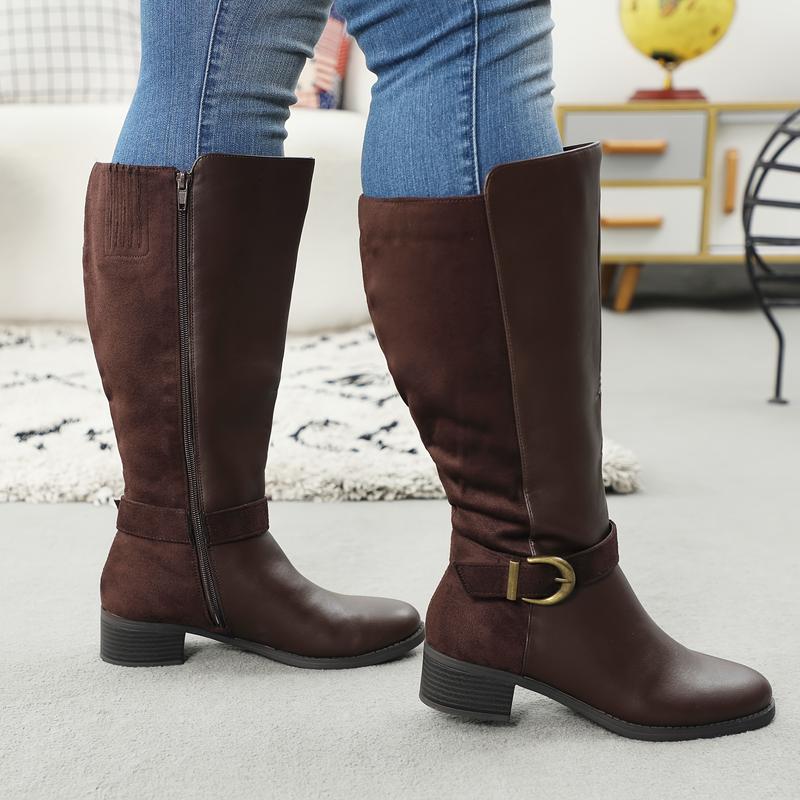 Women's Extra Wide Calf Zipper Side Open Knee Boots