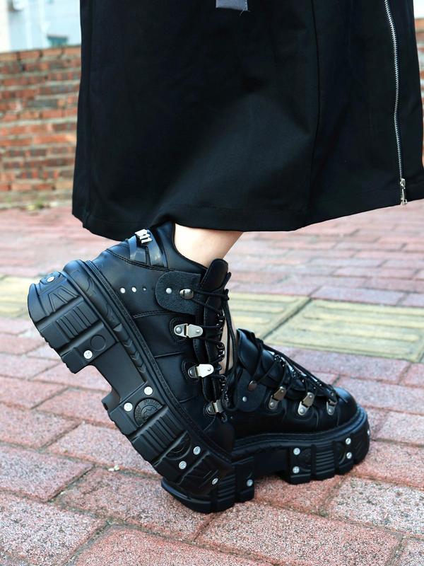 Women's Fashionable Punk Style Platform Boots, Casual Trendy Round Toe Chunky Boots, Fashionable Shoes for Daily Wear