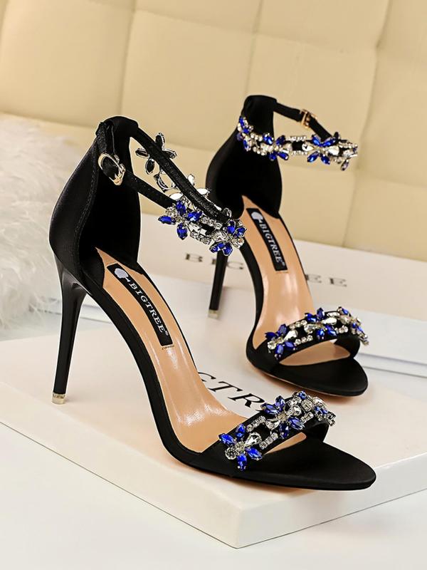 Women's Rhinestone Decorated Stiletto Heels, Elegant Open Toe High Heels for Party, Banquet, Trendy All-match & Exquisite Heels for Women & Girls