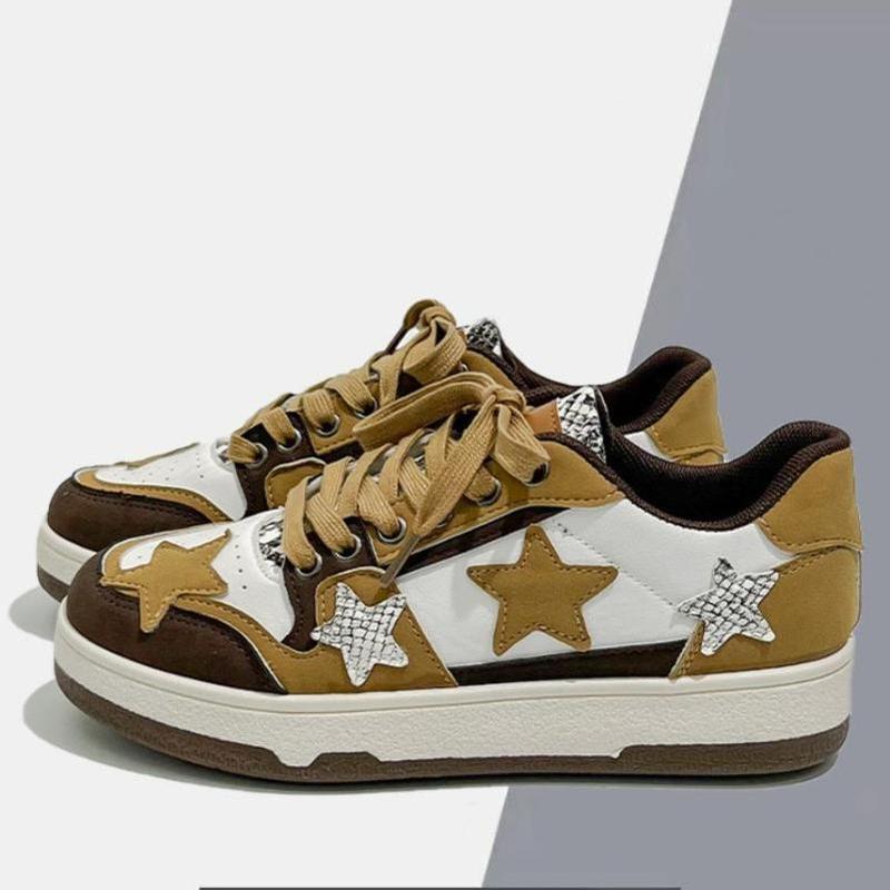 Old Star Platform Shoes, Cute Sneakers for Women Walking Outdoor, Fashionable Lace-up Shoes, Breathable Casual Shoes