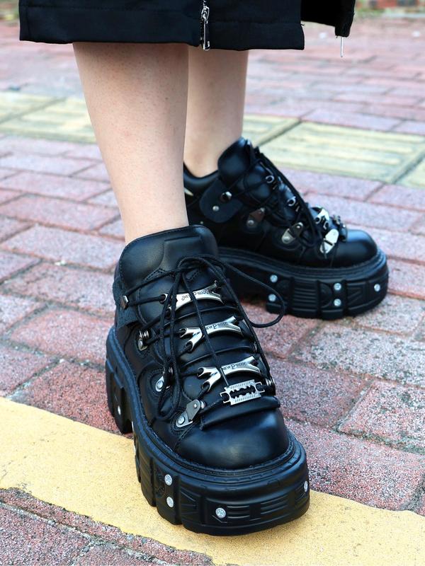 Women's Fashionable Punk Style Platform Boots, Casual Trendy Round Toe Chunky Boots, Fashionable Shoes for Daily Wear