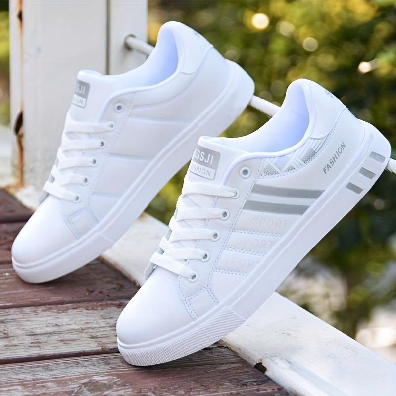 Men's Trendy Breathable White Shoes Outdoor Comfortable Walking Sneakers, Casual Shoes For Men, Men's Shoes, Spring And Autumn Closed Boy