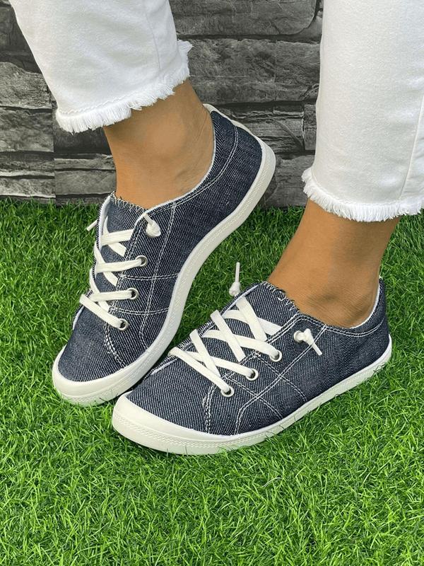 Women's Fashionable Plain Lace up Low Top Sneakers, Casual Breathable Comfortable Sports Shoes, All-match Commuter Shoes for Work & Daily Wear