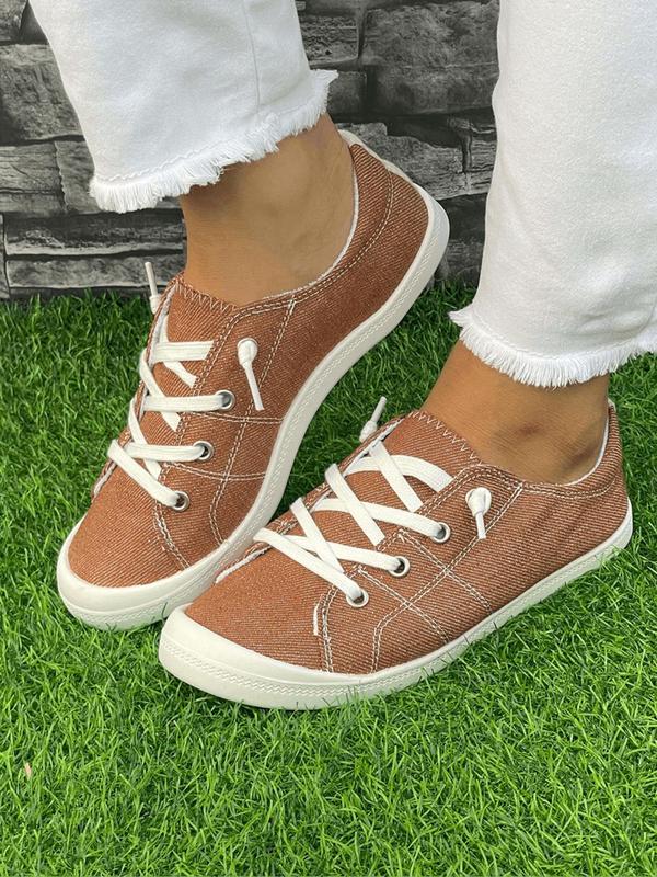 Women's Fashionable Plain Lace up Low Top Sneakers, Casual Breathable Comfortable Sports Shoes, All-match Commuter Shoes for Work & Daily Wear