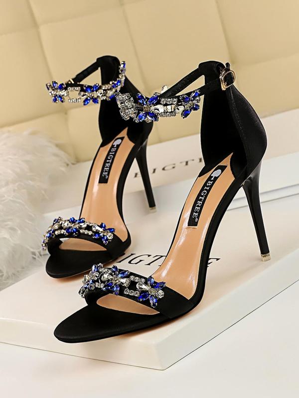 Women's Rhinestone Decorated Stiletto Heels, Elegant Open Toe High Heels for Party, Banquet, Trendy All-match & Exquisite Heels for Women & Girls