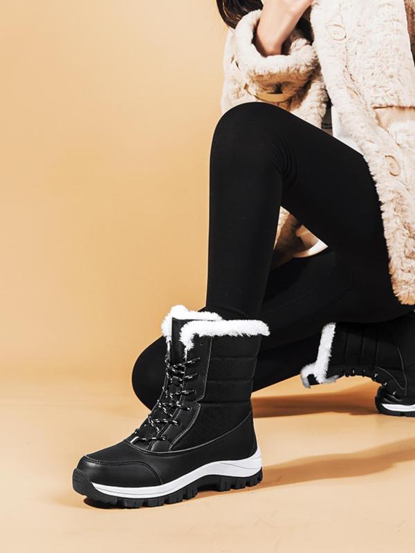 Women's Fashionable Lace Up Mid-calf Snow Boots, Casual Warm Thick Sole Boots for Fall & Winter, Female All-match Trendy Shoes for Daily Footwear, Fall Outfits, Fall Freshness