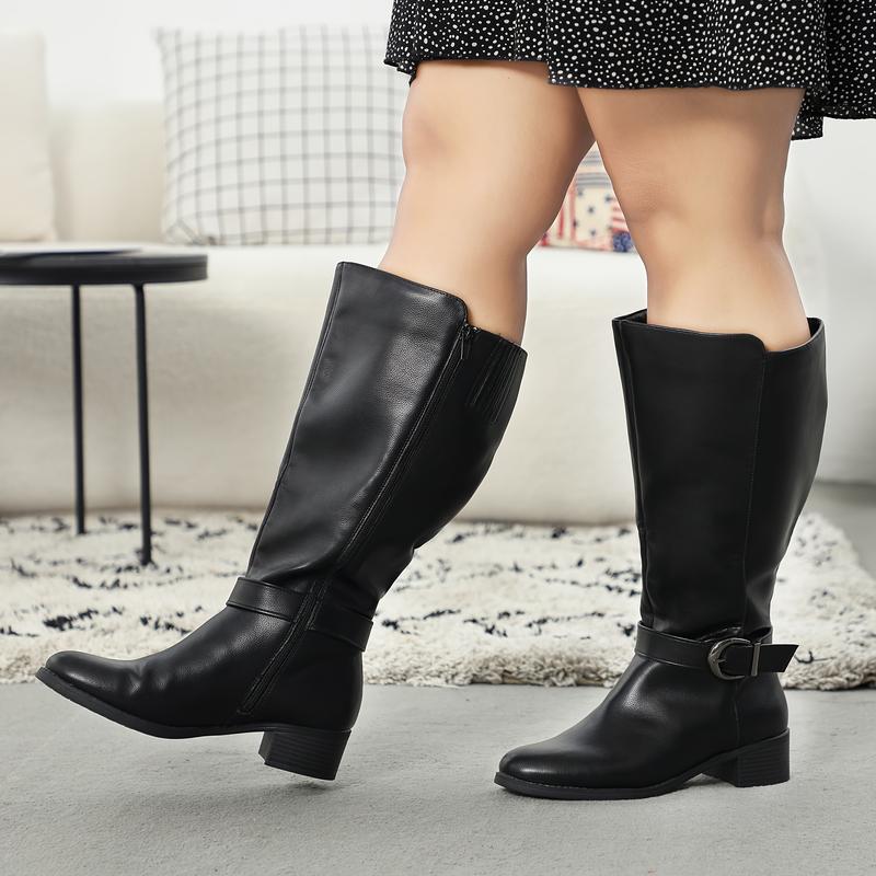 Women's Extra Wide Calf Zipper Side Open Knee Boots