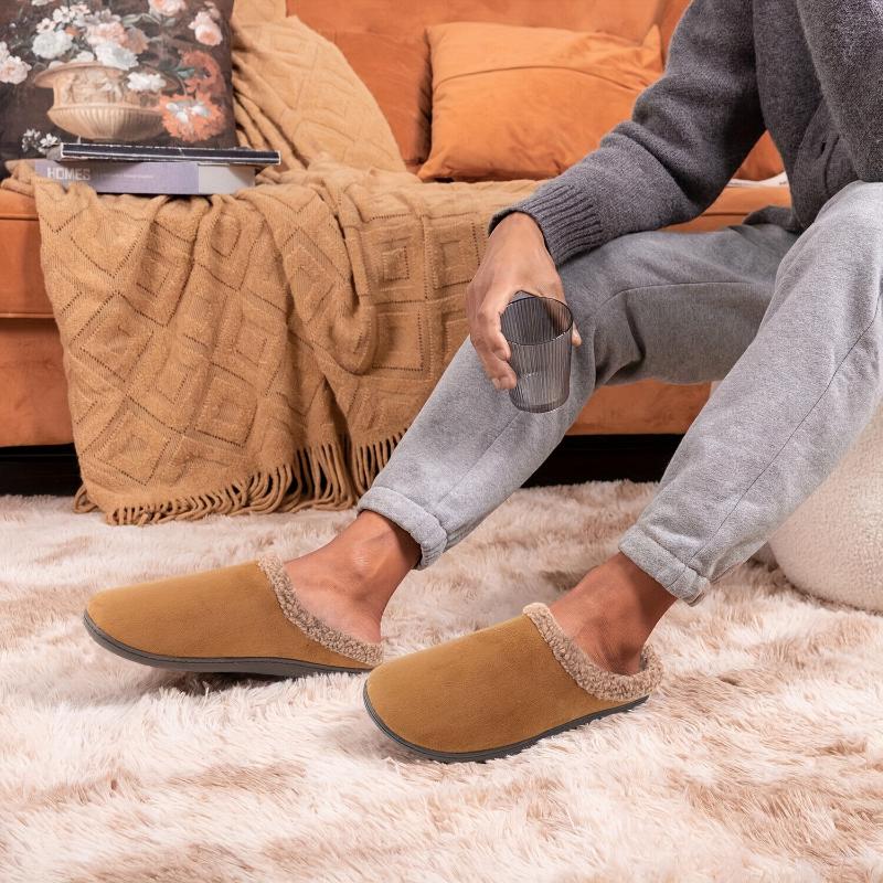 Men's Cozy Plush Lined Memory Foam Slippers, Warm And Non-slip