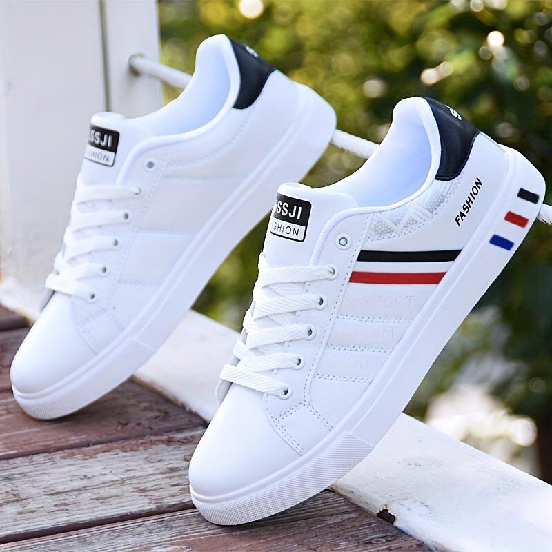 Men's Trendy Breathable White Shoes Outdoor Comfortable Walking Sneakers, Casual Shoes For Men, Men's Shoes, Spring And Autumn Closed Boy