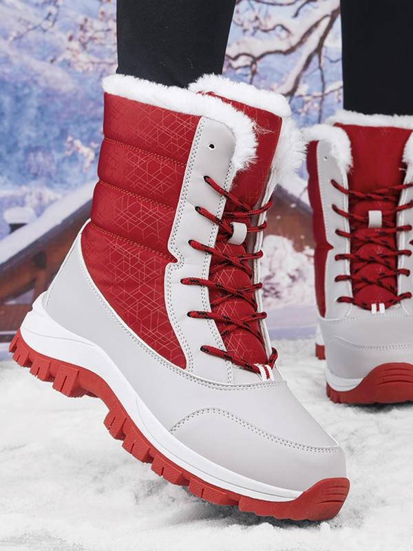 Women's Fashionable Lace Up Mid-calf Snow Boots, Casual Warm Thick Sole Boots for Fall & Winter, Female All-match Trendy Shoes for Daily Footwear, Fall Outfits, Fall Freshness