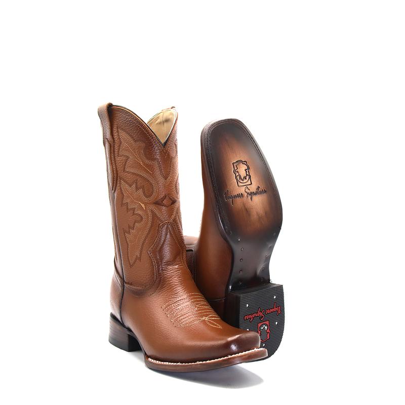 2555013158 -  Men's Vaquero Signature Rodeo Square Toe Boots Flor Entera Canela Difuminado