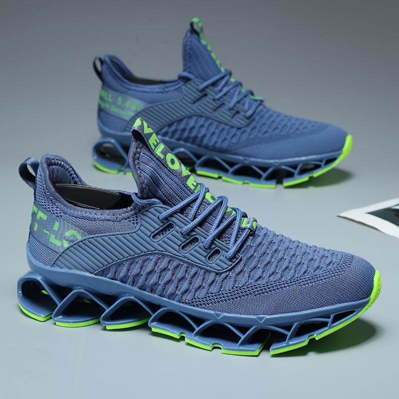 Men's Trendy Woven Knit Breathable Blade Type Running Shoes With Good Shock Absorption, Comfy Non Slip Durable Sneakers For Men's Outdoor Activities