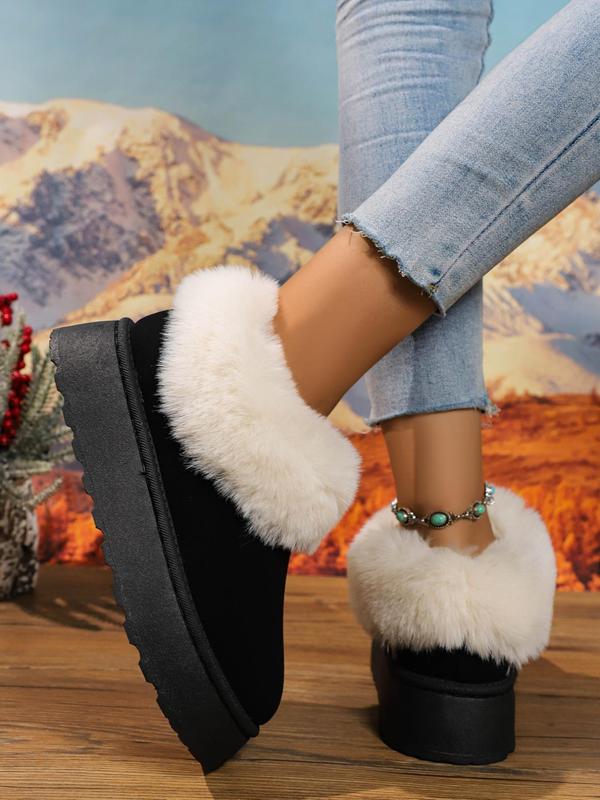 Women's Solid Color Fluffy Lined Snow Boots, Casual Comfortable Warm Ankle Boots for Winter, Female All-match Round Toe Shoes for Daily Wear