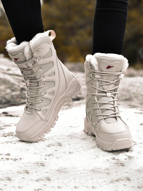 Women's Waterproof Lace Up Snow Boots, Casual Contrast Mesh Design Mid-calf Boots for Outdoor Winter, Female All-match Trend Boots for Daily Wear