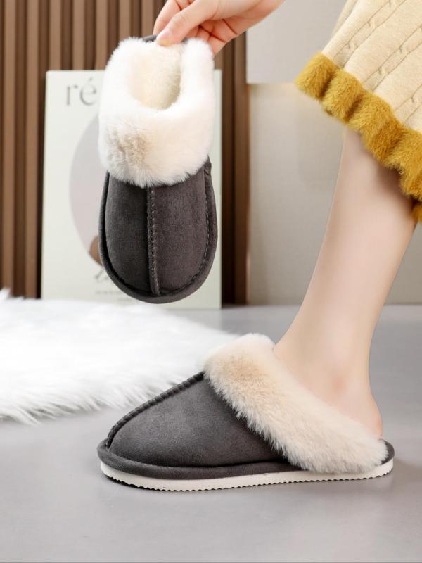 Women's Casual Minimalist Fluffy Plush Trim Lined House Slippers, Trendy Soft Plain Color Home Slippers, Warm Fuzzy Slippers for Fall & Winter, Girl's Comfort Walking Shoes, Footwear