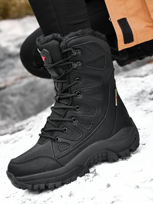 Women's Waterproof Lace Up Snow Boots, Casual Contrast Mesh Design Mid-calf Boots for Outdoor Winter, Female All-match Trend Boots for Daily Wear