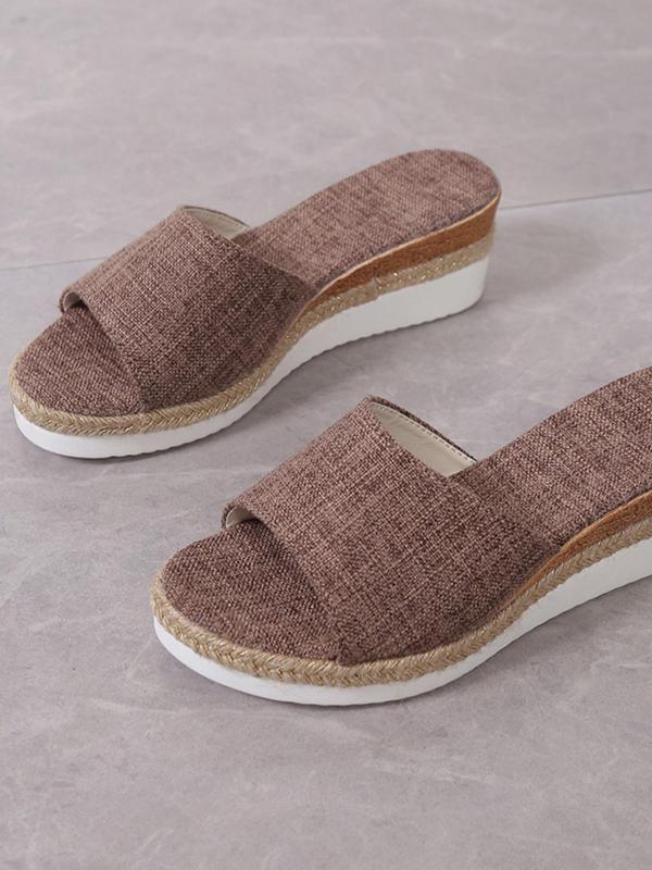 Women's Fashionable Plain Color Slip on Braided Design Wedge Sandals, 1 Pair Casual Comfortable Wedge Sandals for Summer, Versatile Shoes for Daily Wear