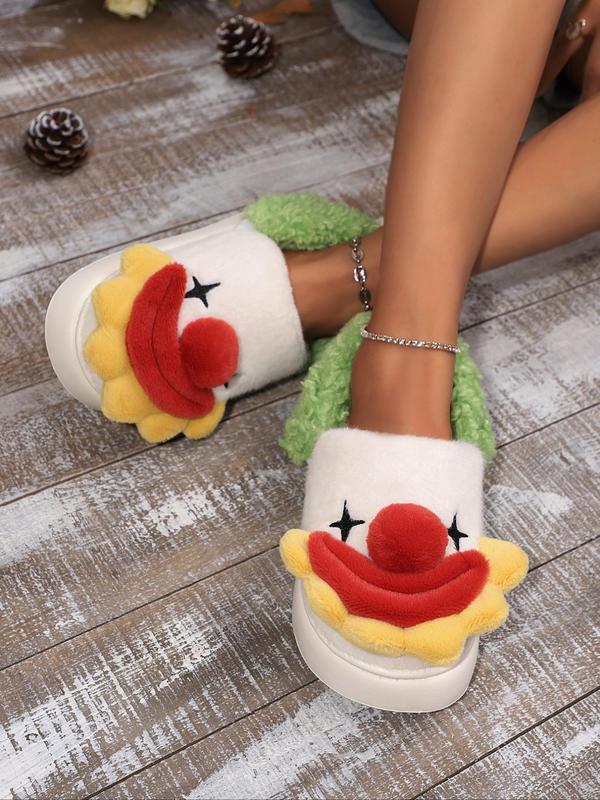 Women's Cute Cartoon Clown Design Plush Slippers, 2024 New Style Casual Soft Comfortable Home Slippers, Warm Slippers for Indoor & Outdoor Use for Fall & Winter