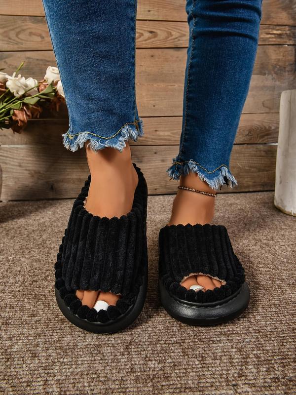 Women's Minimalist Plain Color Striped Design Slippers, Casual Soft Comfortable Home Slippers, Non-slip Thick Sole Slippers for Indoor & Outdoor Wear