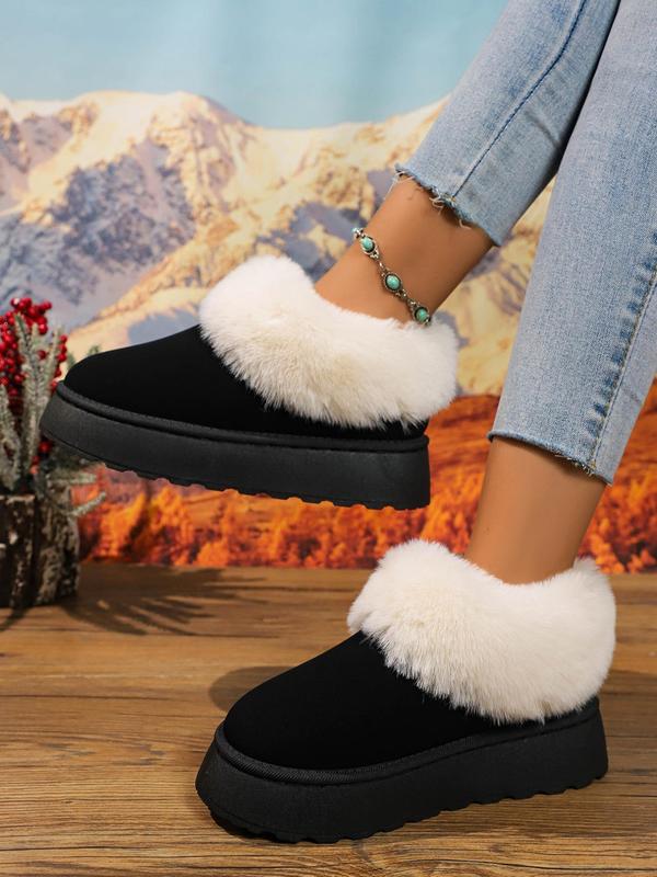 Women's Solid Color Fluffy Lined Snow Boots, Casual Comfortable Warm Ankle Boots for Winter, Female All-match Round Toe Shoes for Daily Wear