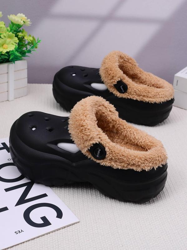 Women's Cute Plain Color Plush Slippers, 2024 New Style Casual Soft Comfortable Home Slippers, Warm Slippers for Indoor & Outdoor Use for Fall & Winter