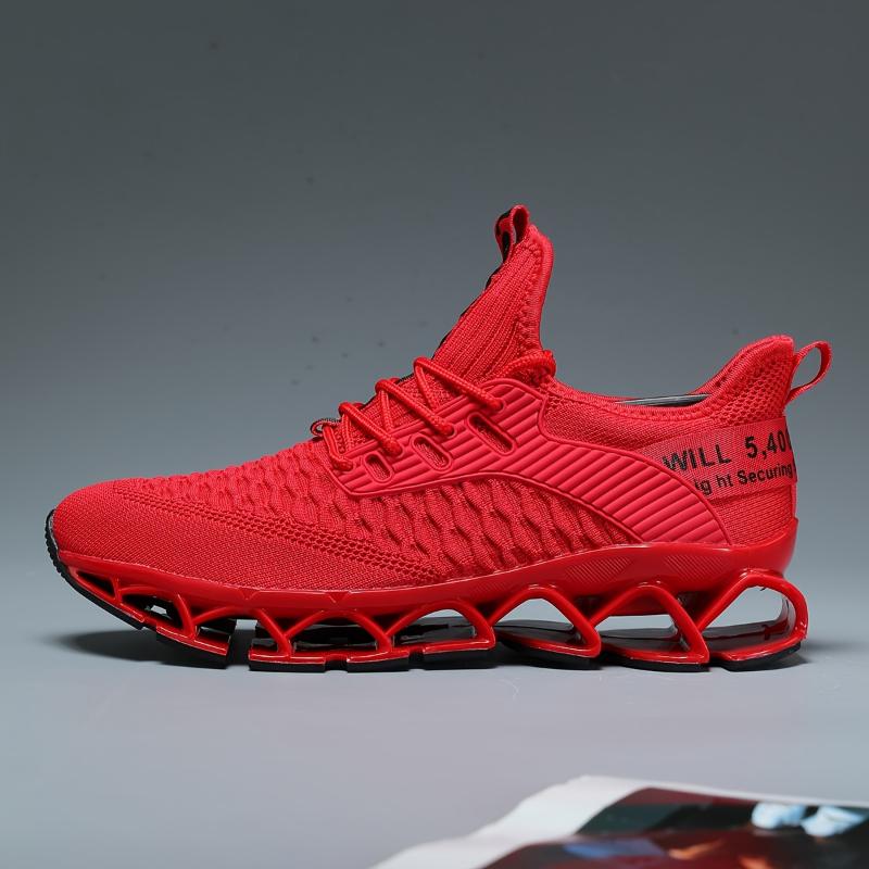 Men's Trendy Woven Knit Breathable Blade Type Running Shoes With Good Shock Absorption, Comfy Non Slip Durable Sneakers For Men's Outdoor Activities