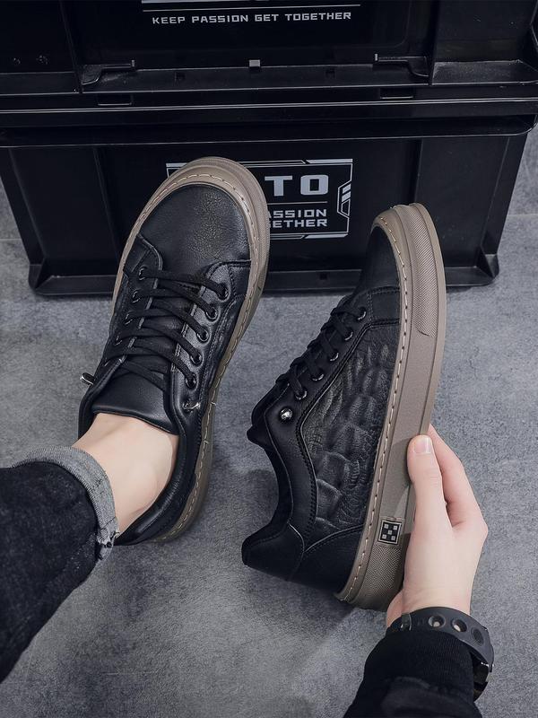 Men's Casual Low Top Round Toe PU Leather Sneakers With Lace Up,Fashion Crocodile Embossed Platform Skate Sneakers