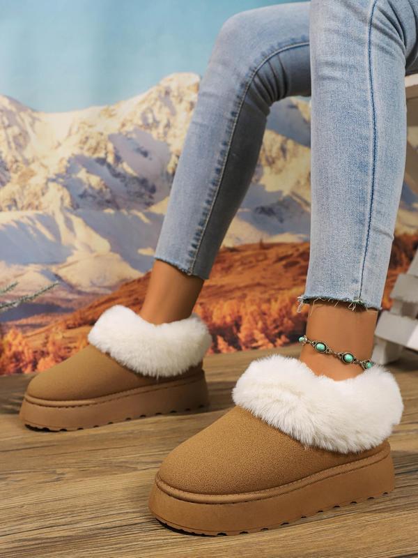 Women's Solid Color Fluffy Lined Snow Boots, Casual Comfortable Warm Ankle Boots for Winter, Female All-match Round Toe Shoes for Daily Wear