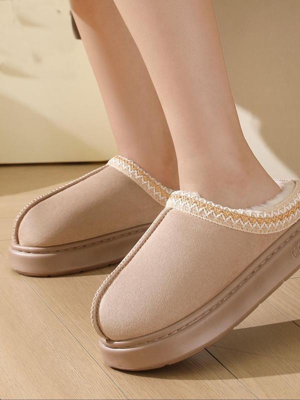 Women's Fashionable Embroidering Trim Design Plush Slippers, Casual Soft Comfortable Home Slippers, Warm Slippers for Indoor & Outdoor Use for Fall & Winter