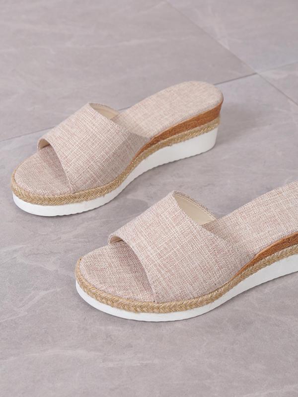 Women's Fashionable Plain Color Slip on Braided Design Wedge Sandals, 1 Pair Casual Comfortable Wedge Sandals for Summer, Versatile Shoes for Daily Wear