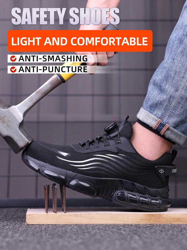 Men's Sporty Lace Up Low Top Sneakers, Casual Comfortable Breathable Running Shoes, Fashionable Anti-smash and Anti-puncture Work Shoes for Daily Wear