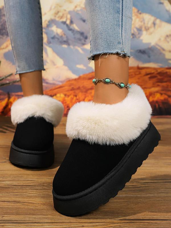 Women's Solid Color Fluffy Lined Snow Boots, Casual Comfortable Warm Ankle Boots for Winter, Female All-match Round Toe Shoes for Daily Wear