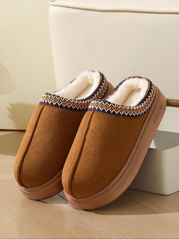 Women's Fashionable Embroidering Trim Design Plush Slippers, Casual Soft Comfortable Home Slippers, Warm Slippers for Indoor & Outdoor Use for Fall & Winter