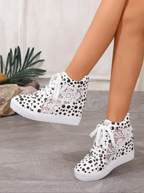 Women's Hollow Out Design Lace Up Wedge Sneakers, Casual Comfort Breathable Wedge Shoes for Daily Wear, Trendy All-match Shoes for Women & Girls