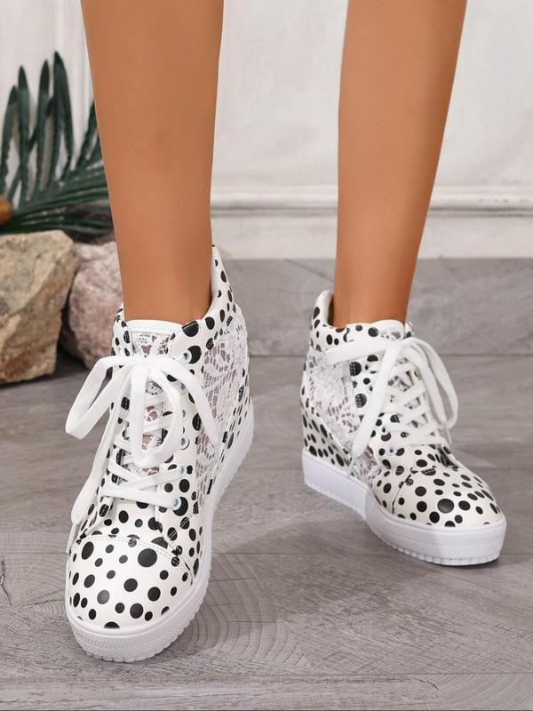 Women's Hollow Out Design Lace Up Wedge Sneakers, Casual Comfort Breathable Wedge Shoes for Daily Wear, Trendy All-match Shoes for Women & Girls