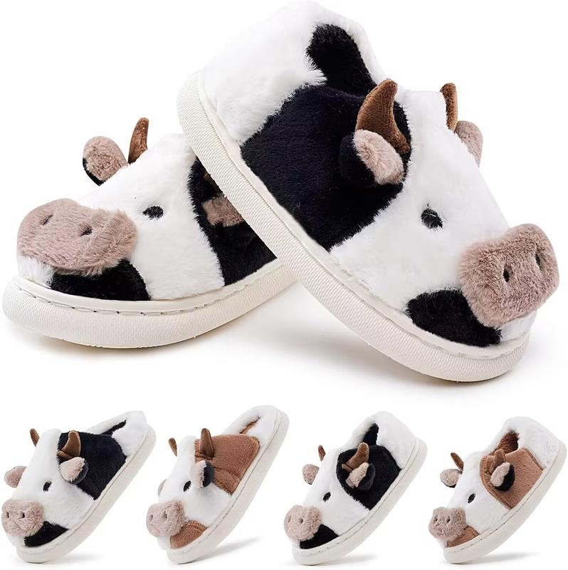 Winter Cute Plush Cow Slippers for Women Men Girls, Kawaii Fluffy Fuzzy and Cozy Cotton Slippers for Indoor Outdoor Spring Autumn Winter, Soft Warm House Shoes