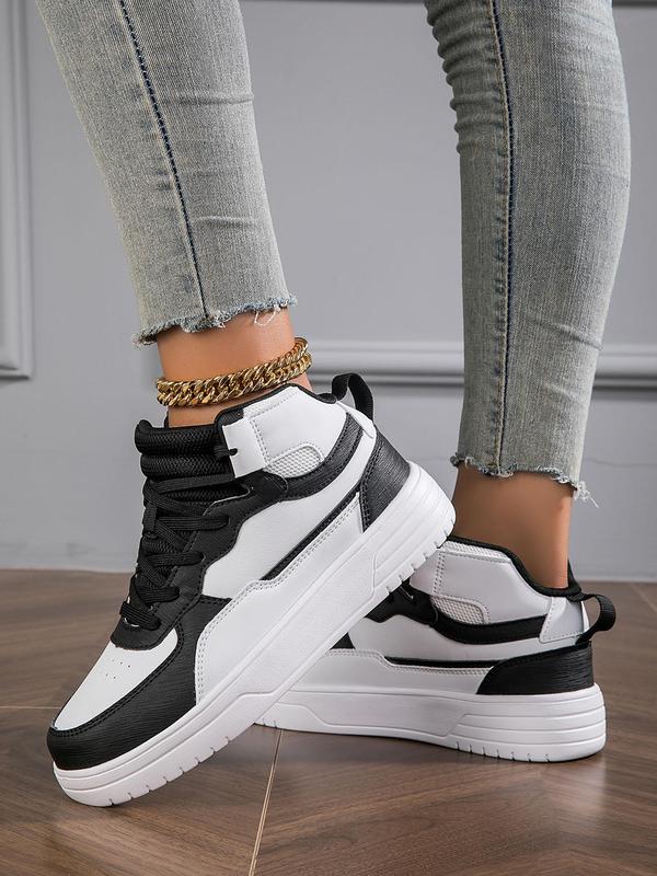 Summer Patchwork Lace Up Front Mid Top Sneakers for Runner & Trainer, Casual Breathable Sports Shoes, All-match Round Toe Skate Shoes, Walking Shoes