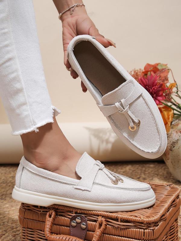  Women's Minimalist Causal Plain Round Toe Slip on Flats, Fashionable Comfort Solid Color Tassel Design Slip-on Loafers for Daily Footwear for Girl