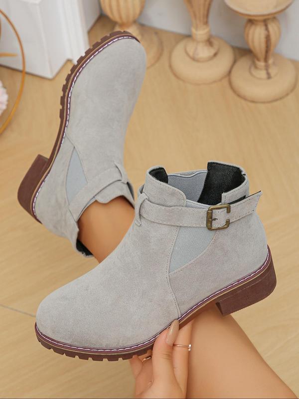 Women's Fashionable Solid Color Ankle Boots, Elegant Retro Round Toe Boots for Daily Wear, Female All-match Trend Shoes for Daily Wear