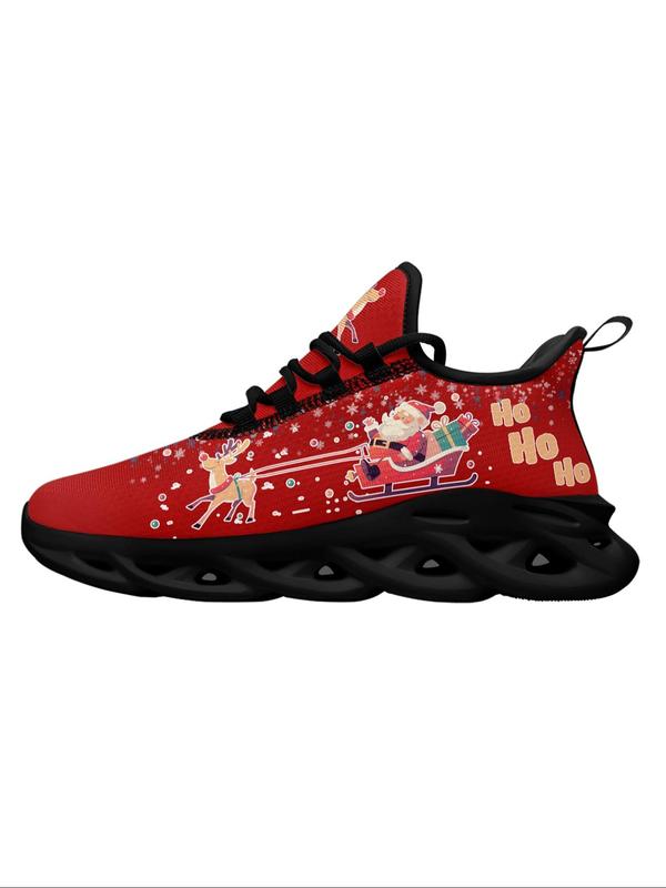 Women's Christmas Themed Lace Up Front Sneakers, Casual Comfortable Breathable Sports Running Shoes, Female All-match Round Toe Chunky Sneakers for Daily Wear