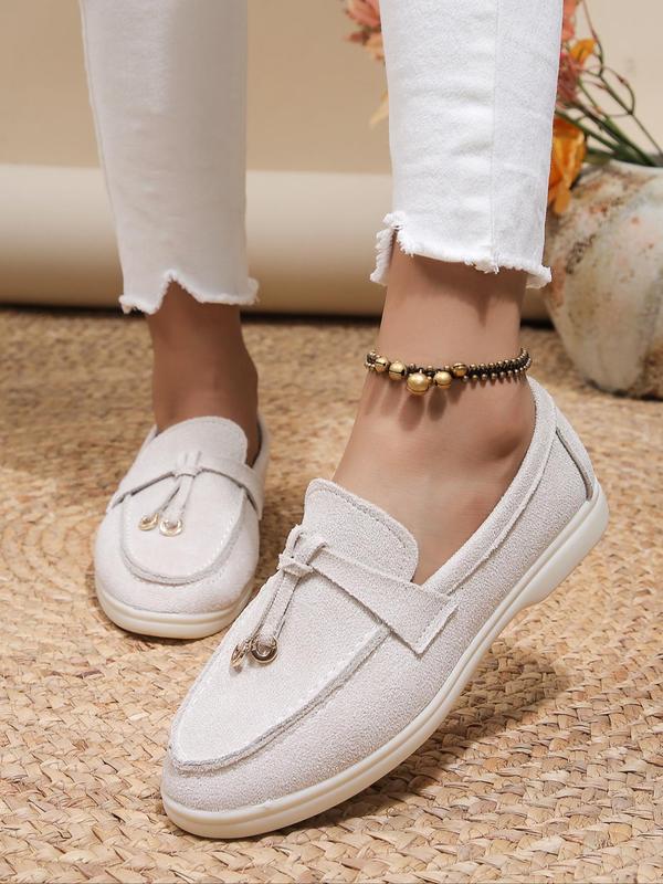  Women's Minimalist Causal Plain Round Toe Slip on Flats, Fashionable Comfort Solid Color Tassel Design Slip-on Loafers for Daily Footwear for Girl