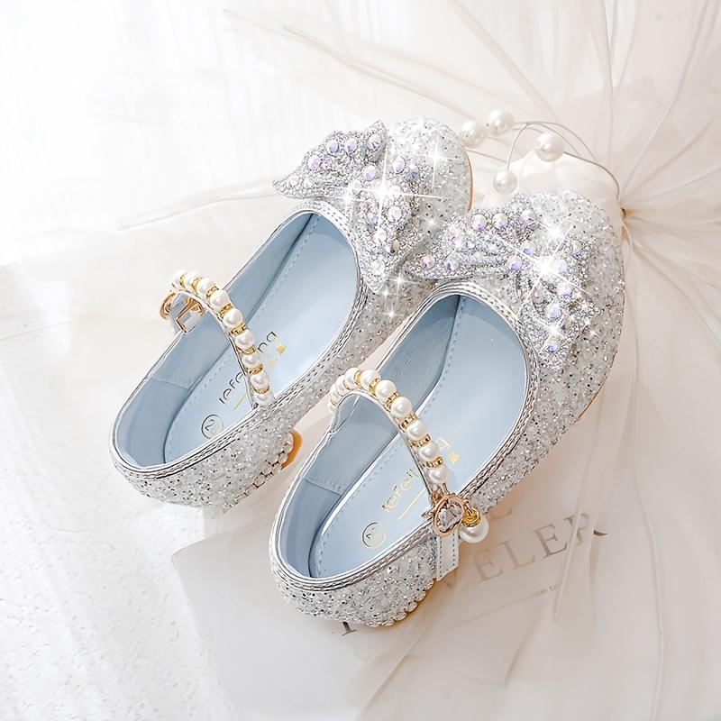 Fashionable and Elegant Sequined Pearl Bowknot High Heels, Lightweight Non-Slip Soft Bottom Wedding Shoes, Suitable for Performance Party, Spring 8308c-2