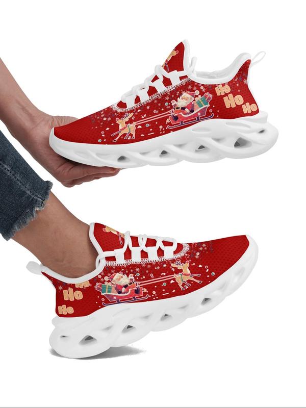 Women's Christmas Themed Lace Up Front Sneakers, Casual Comfortable Breathable Sports Running Shoes, Female All-match Round Toe Chunky Sneakers for Daily Wear