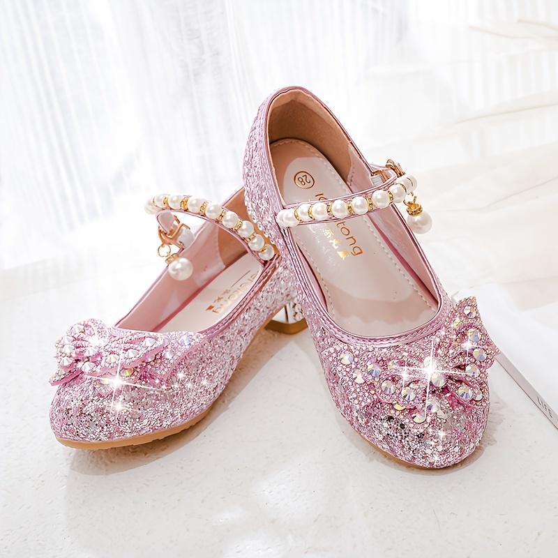 Fashionable and Elegant Sequined Pearl Bowknot High Heels, Lightweight Non-Slip Soft Bottom Wedding Shoes, Suitable for Performance Party, Spring 8308c-2